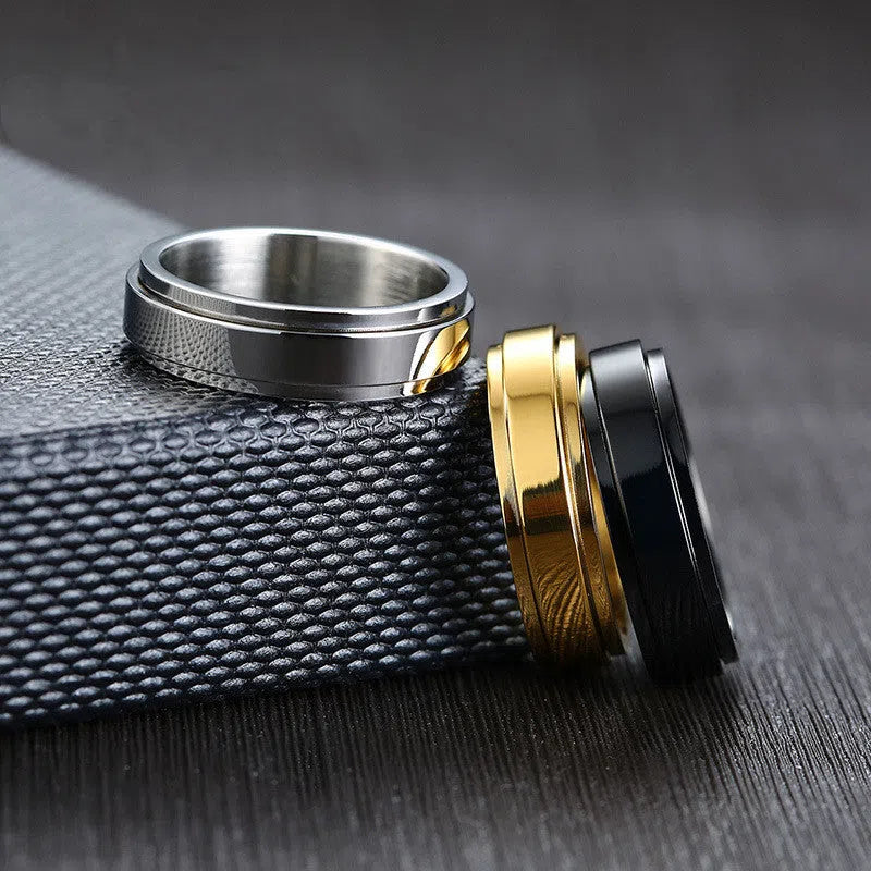 Rotatable geometric stainless steel ring in gold colour, unisex Korean style