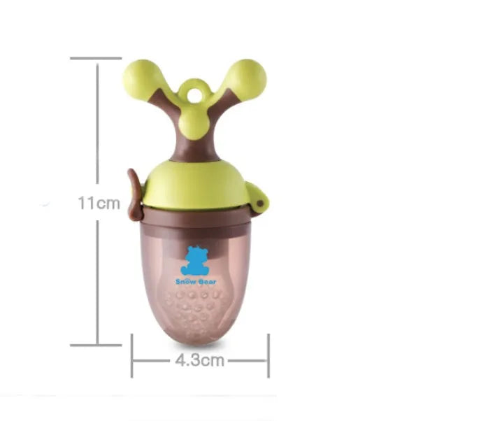 Green and purple baby bite trainers with textured surfaces and easy-grip handles