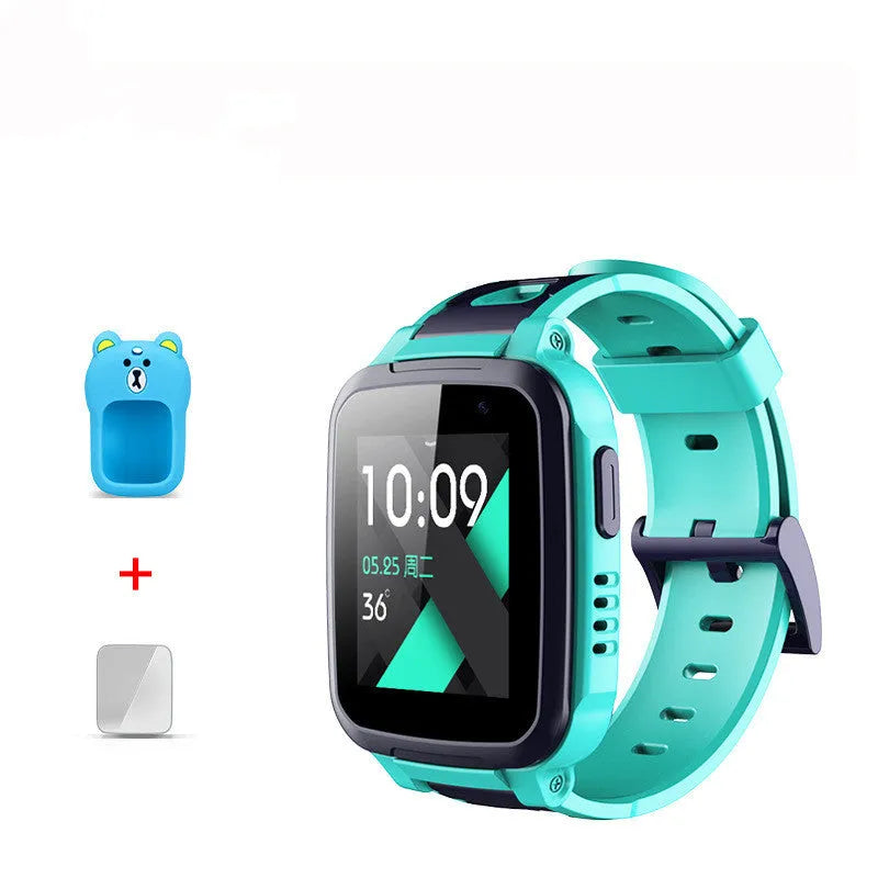 360 SE5 blue children's smartwatch with stainless steel band on a child's wrist.