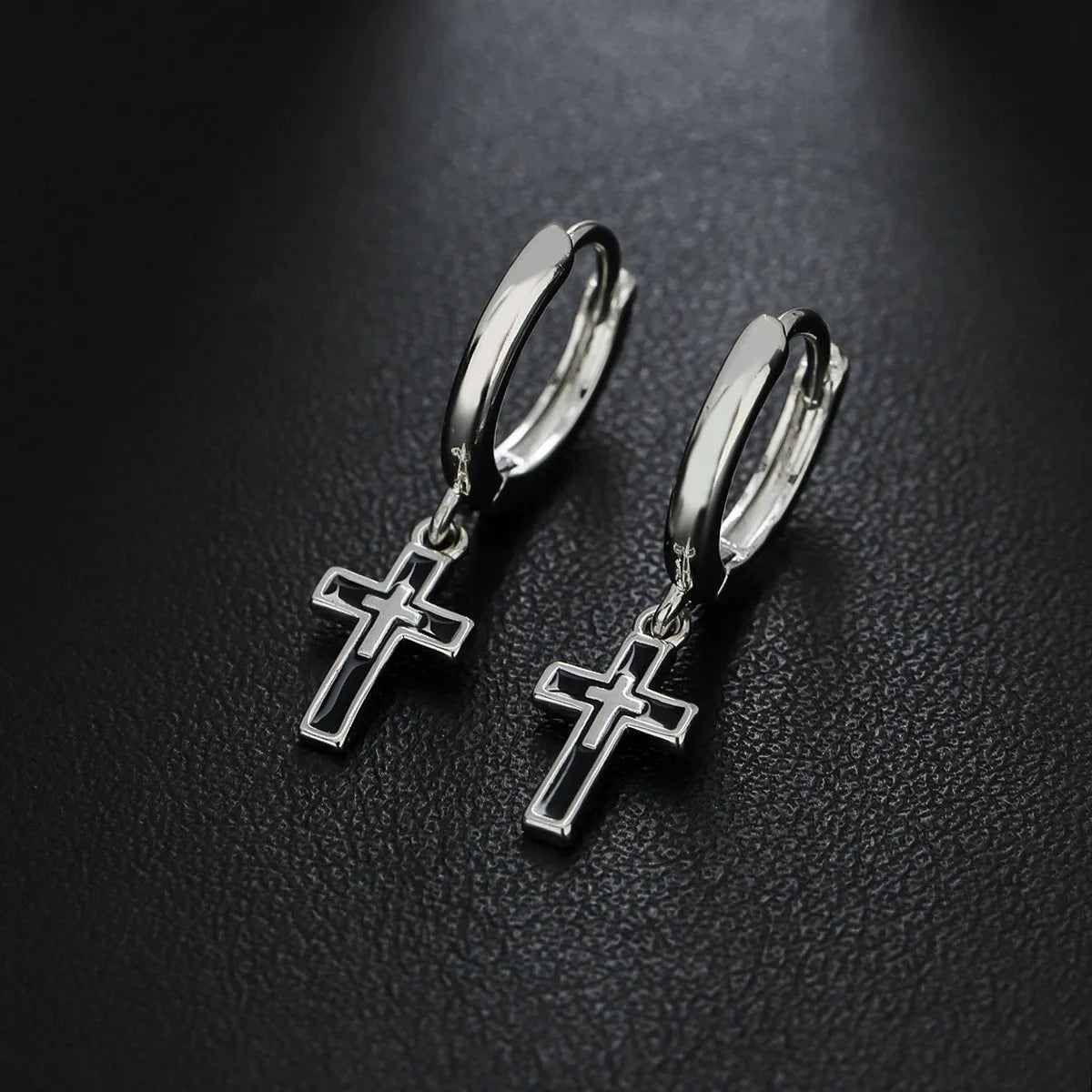 Silver plated unisex cross earrings in geometric retro style X356-A