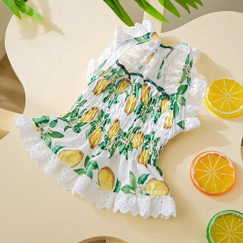 Rock yellow lemon polyester dog skirt with thin breathable straps princess style