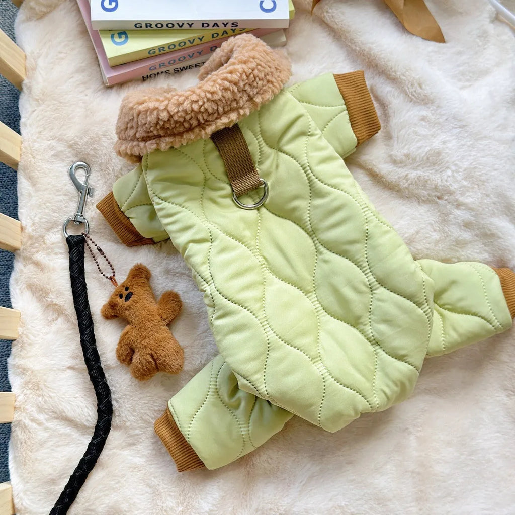 Extra thick band pendant pet clothing with toy bear pendant in light green made from cotton