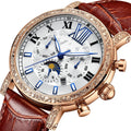 Hollow flywheel fully automatic mechanical watch for men with night glow, 42mm dial, genuine leather strap, lunar phase and calendar