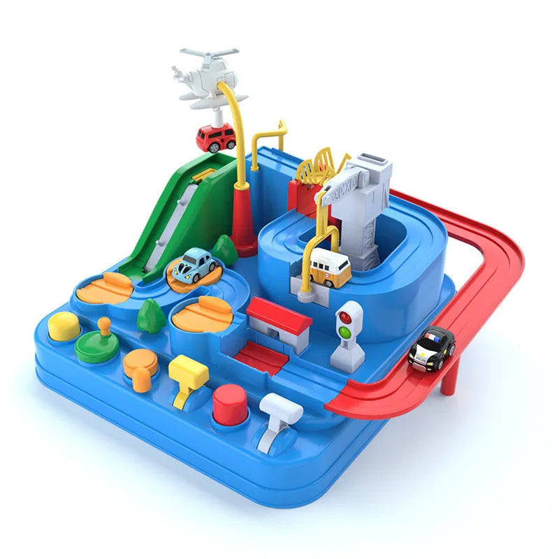 Big Adventure parking lot toy car track set with plastic track pieces and handle control