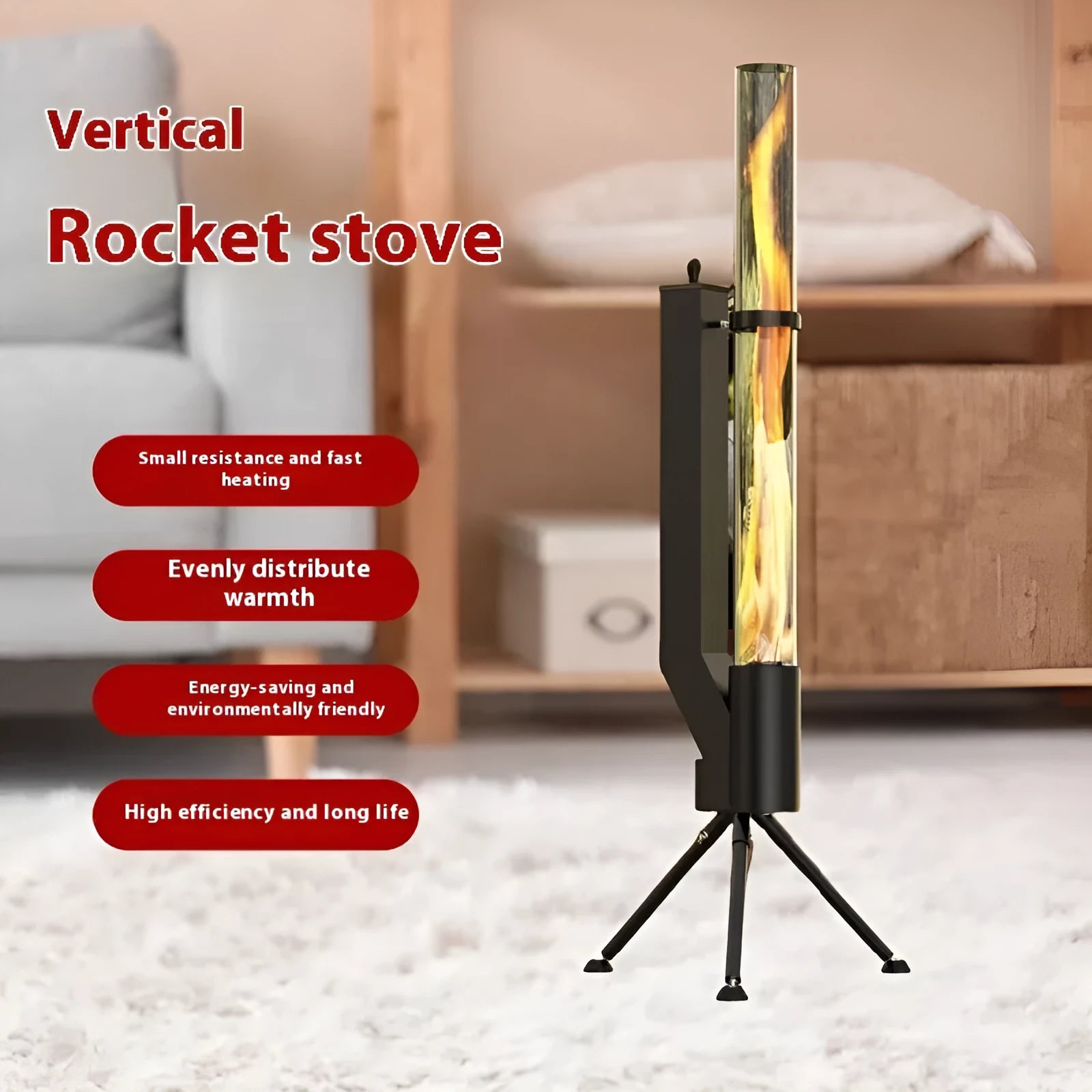 Vertical iron wood burning rocket furnace heating stove for courtyard and home use