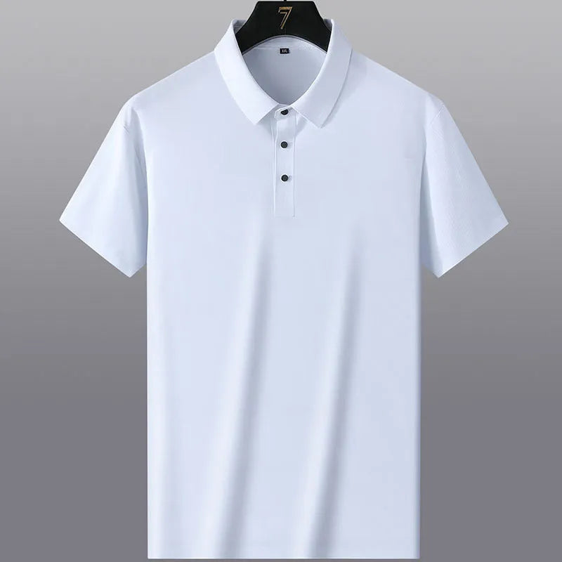 Man wearing a solid colour non-ironing short sleeve business casual shirt