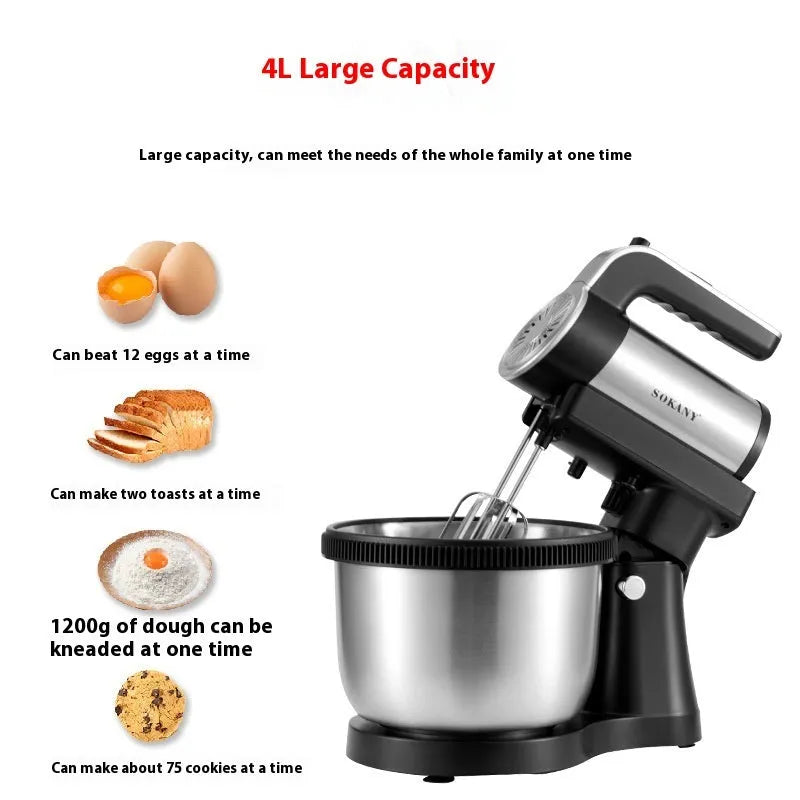 Black household electric flour-mixing and egg cooking machine 1000W, dimensions 28x22x35cm
