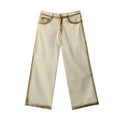 Loose straight retro floor-length cotton pants in beige with mid-rise waist