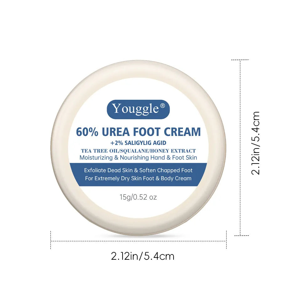 Tube of 60% urea foot cream for cracked heels and dry skin, 15g