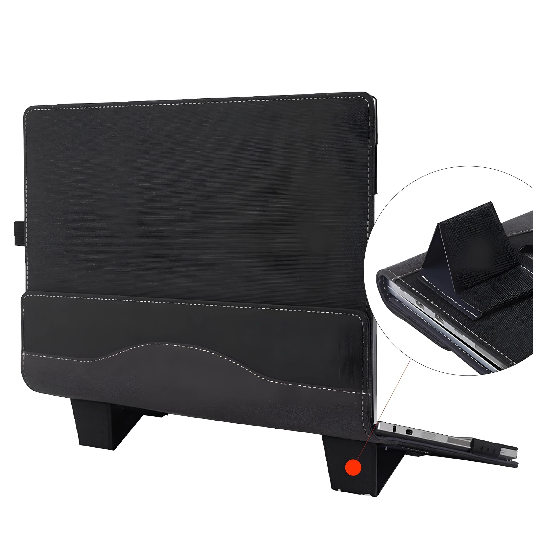 Black imitation leather laptop protective sleeve for Microsoft Laptop6 13.5 and 15 inch models, showing Chinese-style design.