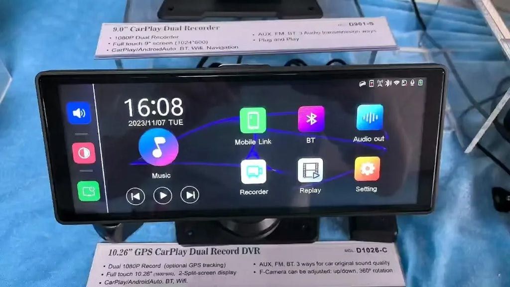 1026-inch car GPS navigator with dual camera touch screen Carplay front recording black PC PVC