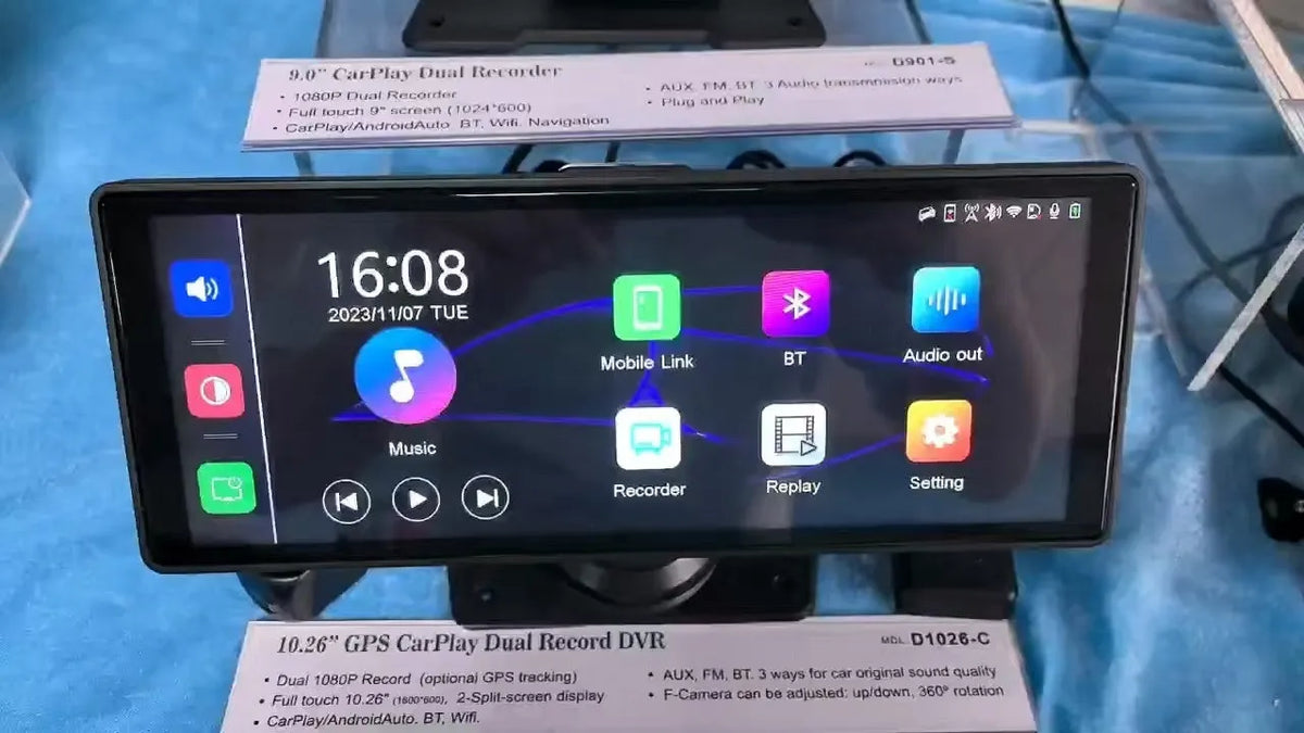 1026-inch car GPS navigator with dual camera touch screen Carplay front recording black PC PVC