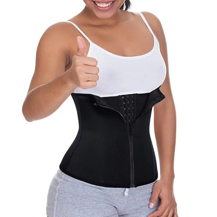 Black neoprene zipper three-breasted belt corset body girdle for waist shaping and postpartum support