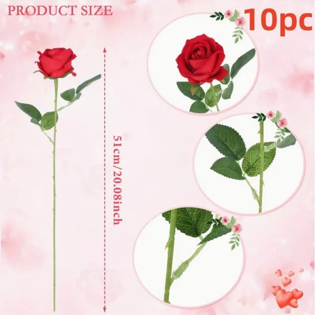 Red artificial silk flower bouquet with plastic stems for home decoration