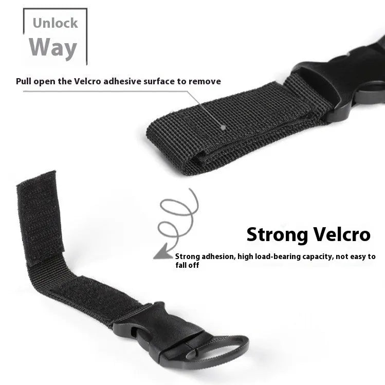Nylon water bottle hanging buckle with webbing strap, 55g, in black, army green, khaki, or red