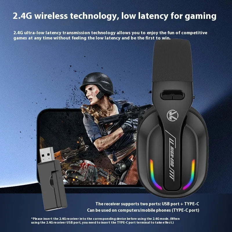 Black ANC three-mode low latency wireless headset with over-ear design and ABS construction for e-sports gaming
