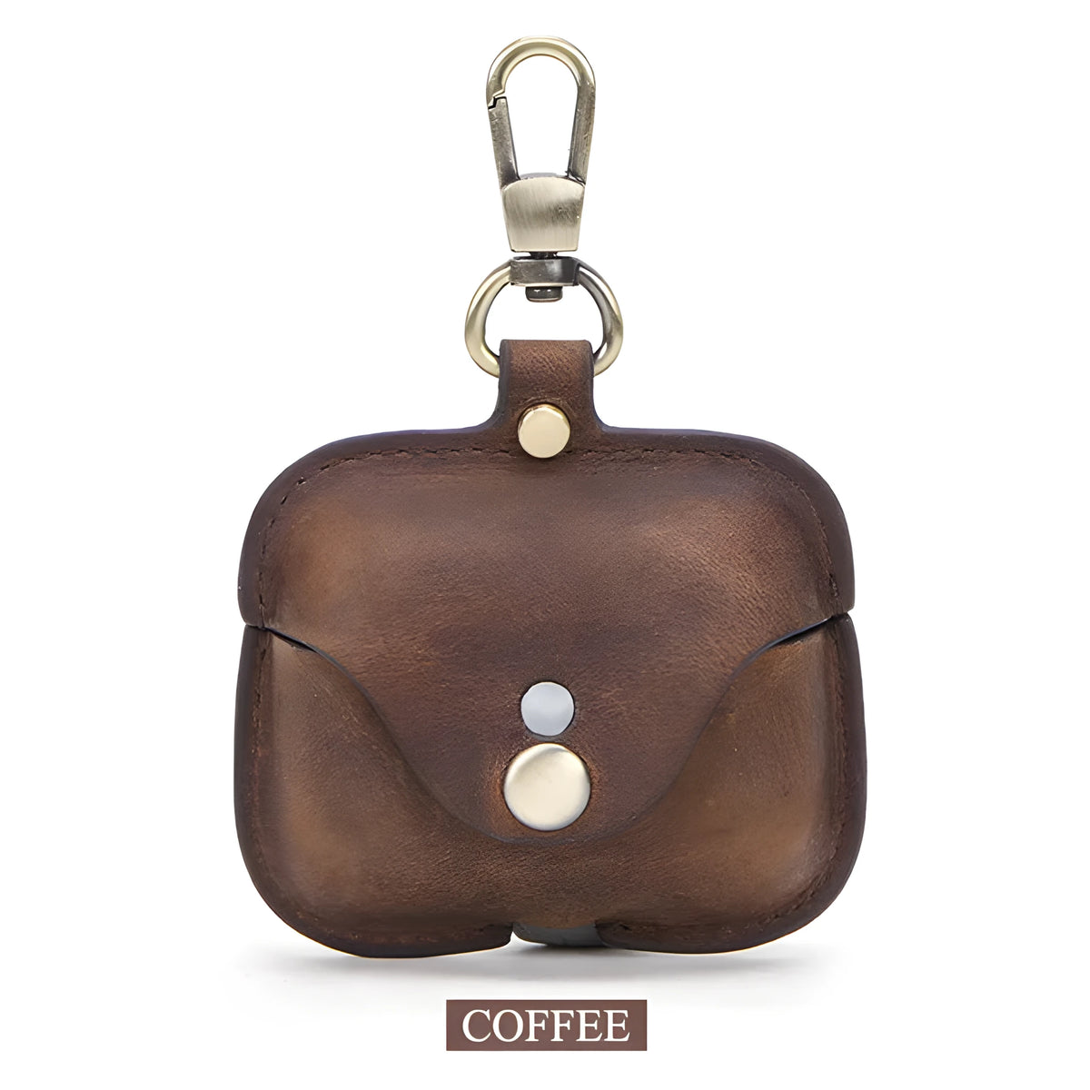 Brown leather AirPods Pro case with crazy horse pattern in clamshell vintage design