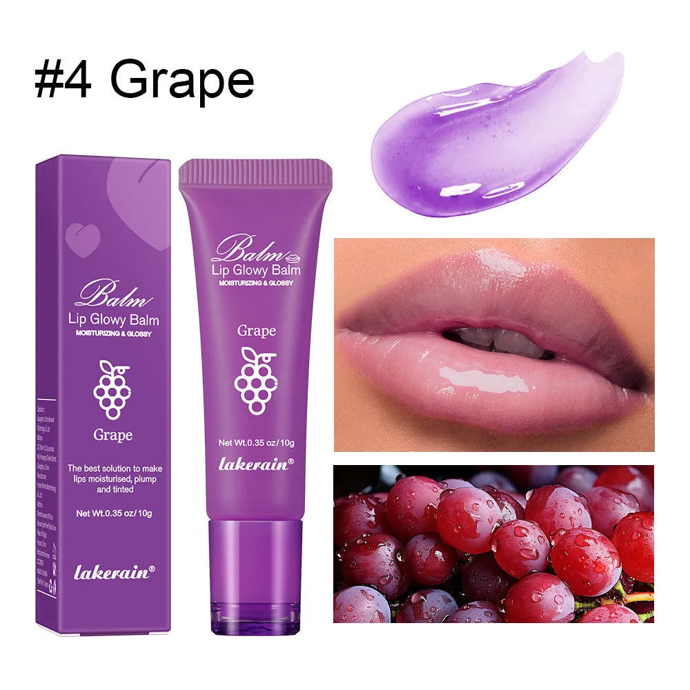 Women's Fruit Flavour Lip Gloss in Yellow Peach, Berry, Grapefruit, and Grape colours.
