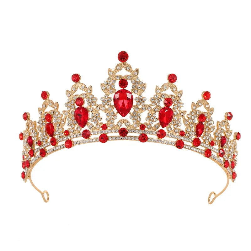 Baroque crown bride headdress hairpiece with diamond treatment in alloy material