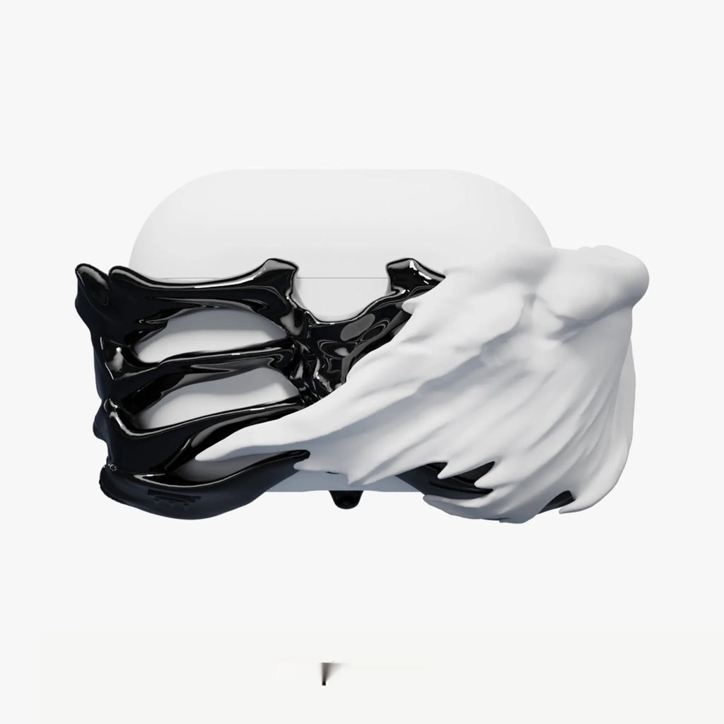 Black and silver skeleton wings silicone hard case cover for AirPods Pro charging case