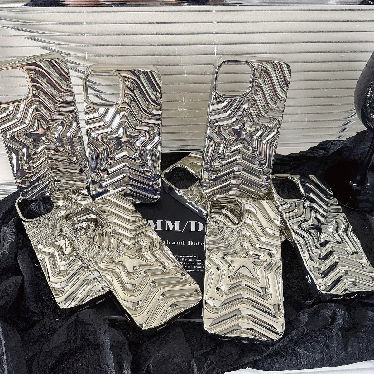 Silver electroplated iPhone case with three-dimensional star design and TPU soft shell