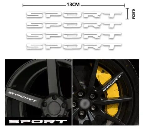 Four Car Personality Stretch SPORT decal stickers in sporty design, 13 cm long, black colour, on a car body panel
