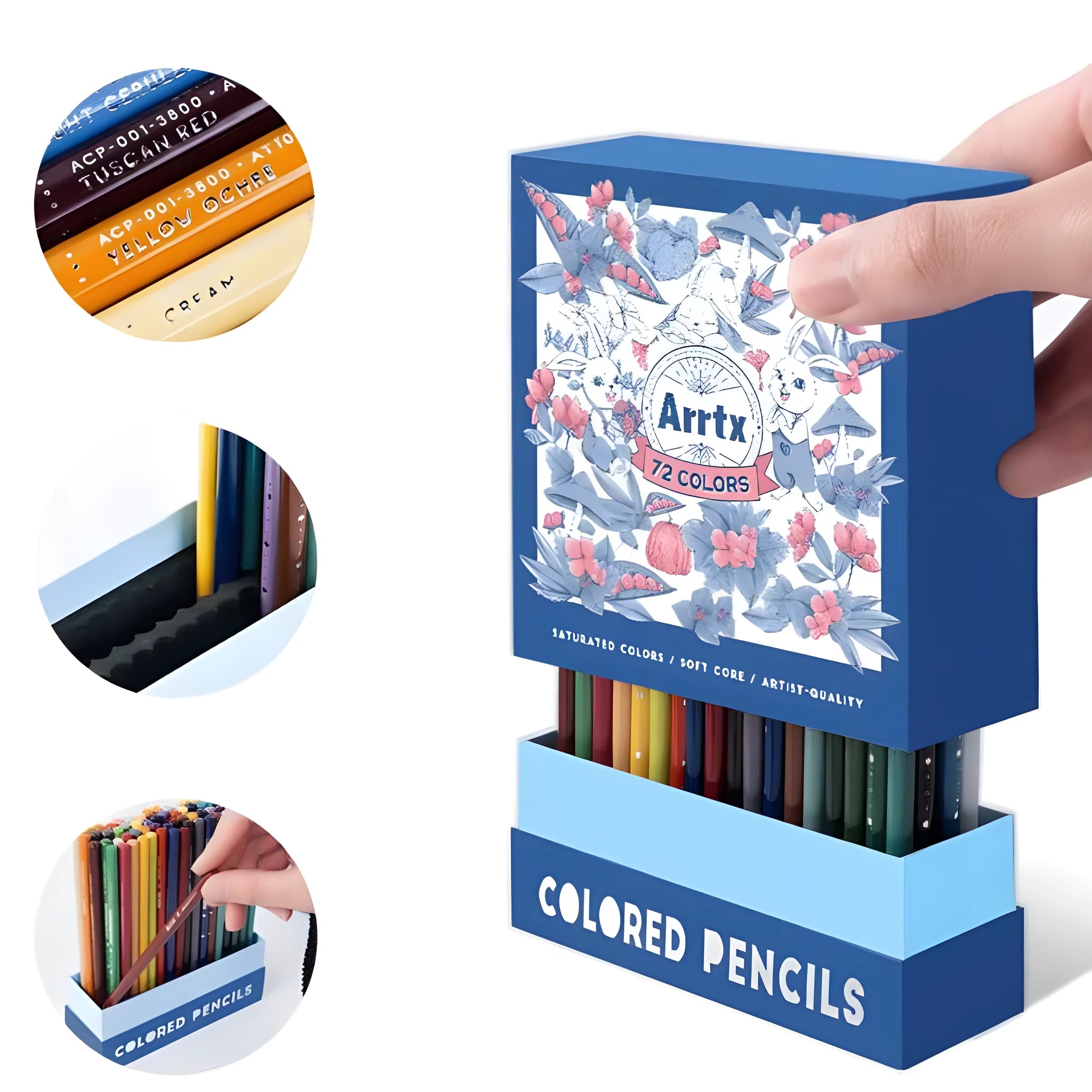 Boxed set of 72 or 126 basswood colour pencils for art students, conforming to AP safety standards.
