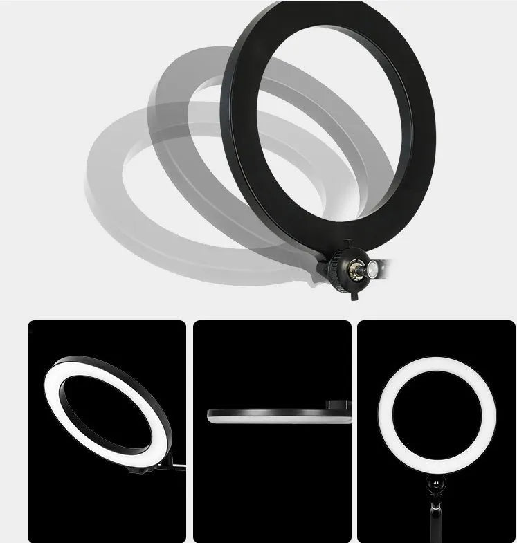 Black aluminium alloy mobile phone tablet stand with fill light for live broadcast shooting