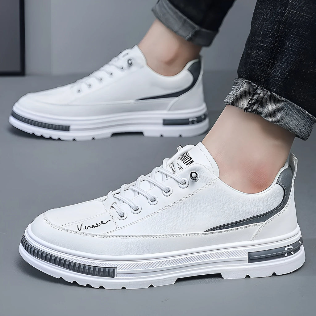 Men's Korean style platform sneakers with elastic band fastening in black colour option