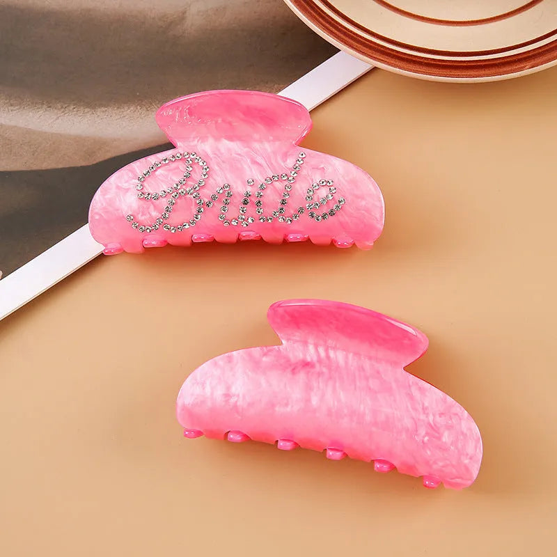 10cm pink and white acrylic barrettes with double-sided diamond sparkle and shower shark clip