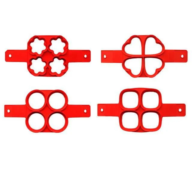 Red silicone nonstick egg pancake maker ring laid flat on a cooking surface