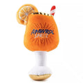 Yellow plush wine glass squeaky dog toy with teeth-cleaning features