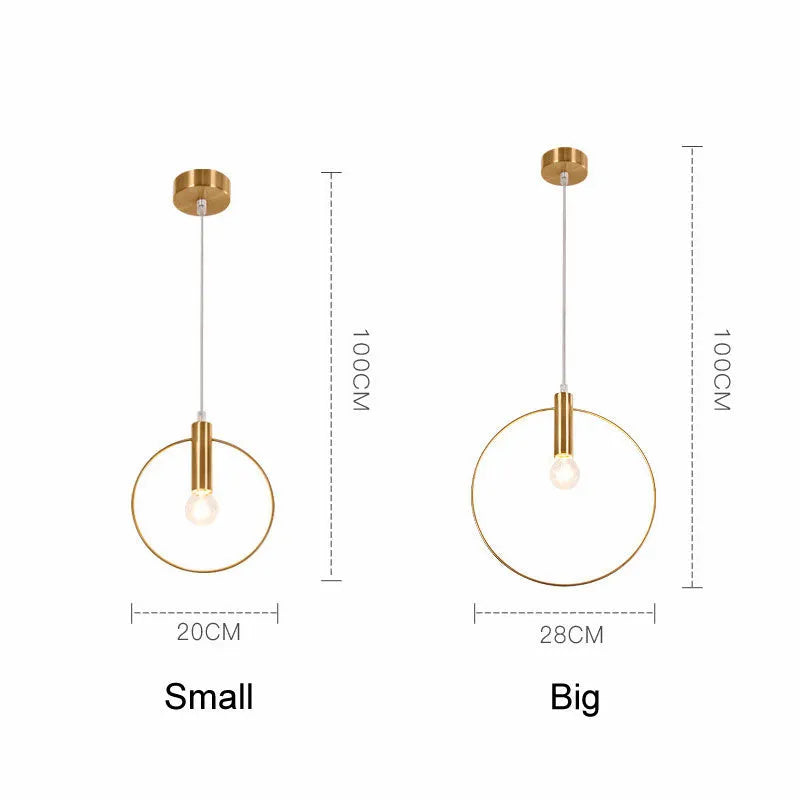 Gold wrought iron post-modern chandelier with single light, 200mm diameter, matte finish