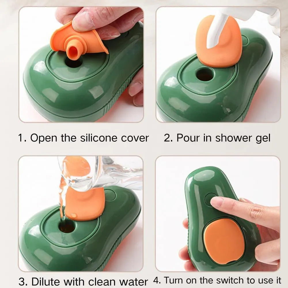 Green rechargeable cat steam brush with silicone teeth for grooming and massage