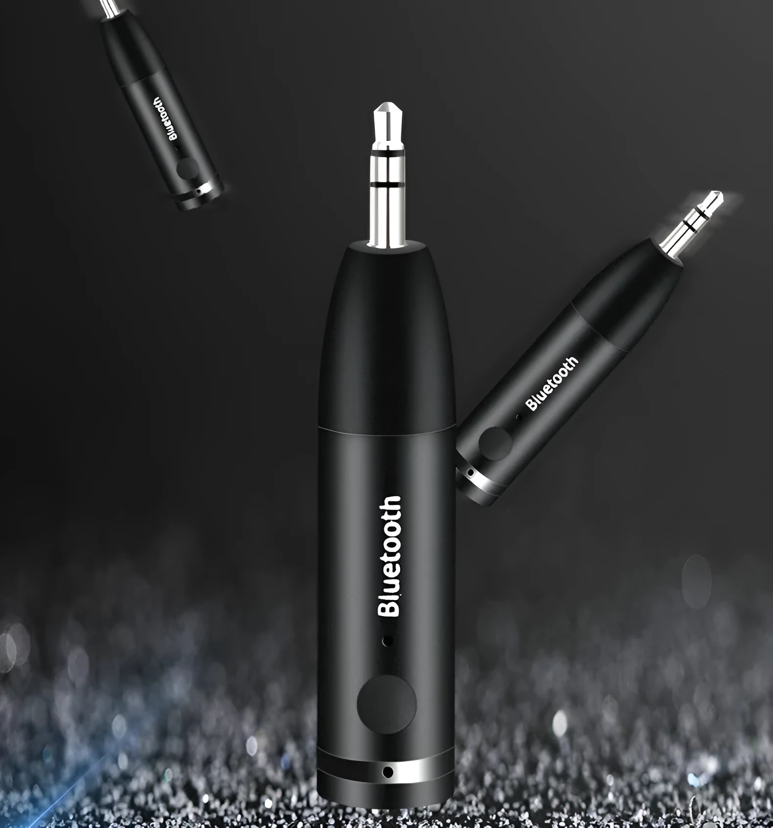 Compact black Bluetooth audio receiver for car and home stereo AUX inputs