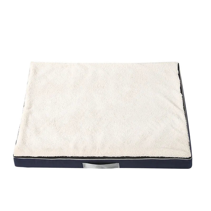 Removable cover sponge dog mat in brown, shown on a wooden floor.