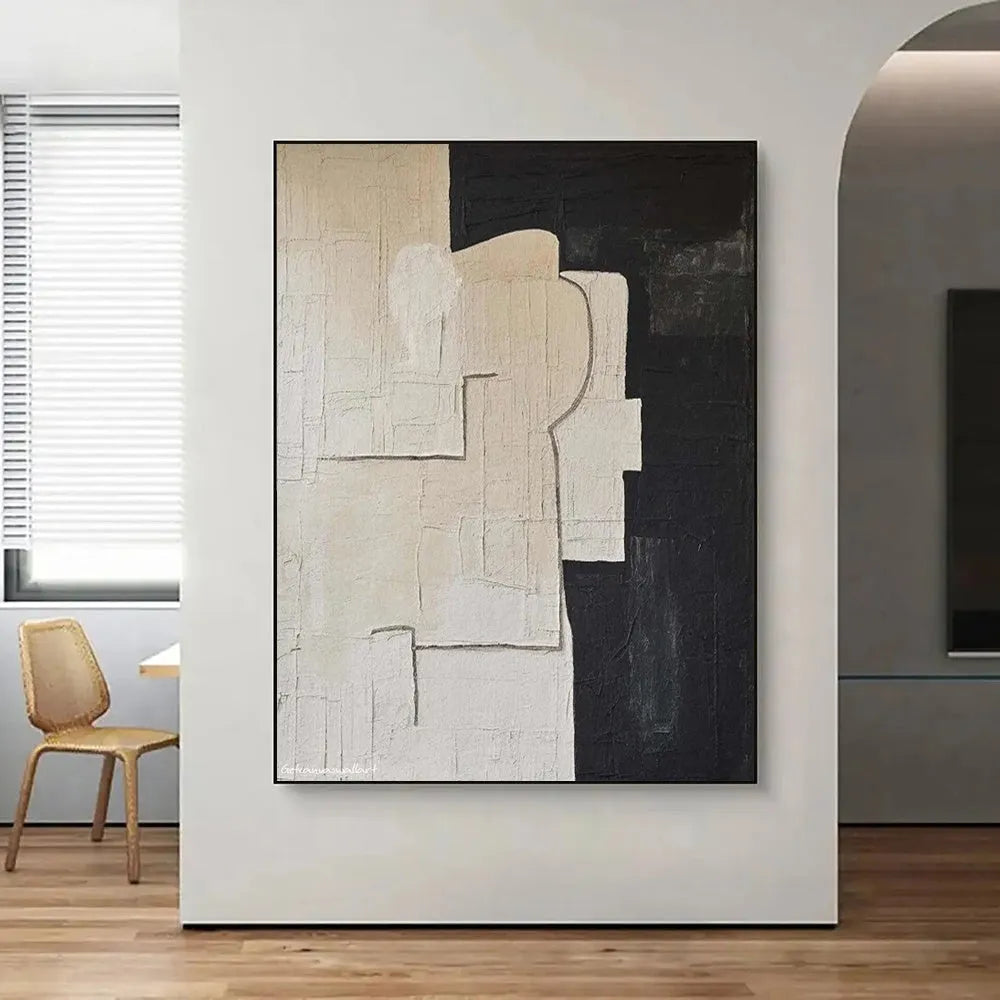 Handmade oil painting modern abstract black white texture minimalist canvas wall art rolled frameless