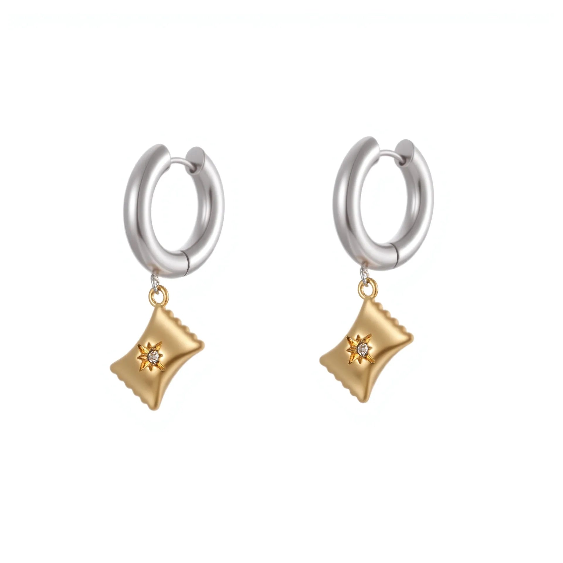 Christmas tree and heart shaped stainless steel earrings with 18K electroplating geometric designs