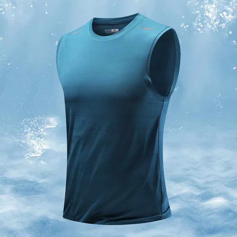 Men's loose fit sleeveless sports vest in bamboo polyester blend available in multiple colours