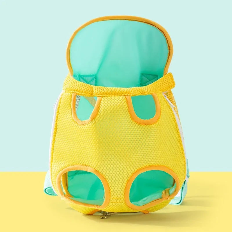 Cartoon cute chest bag pet carrier in canvas with colourful stitching patterns and adjustable sizing