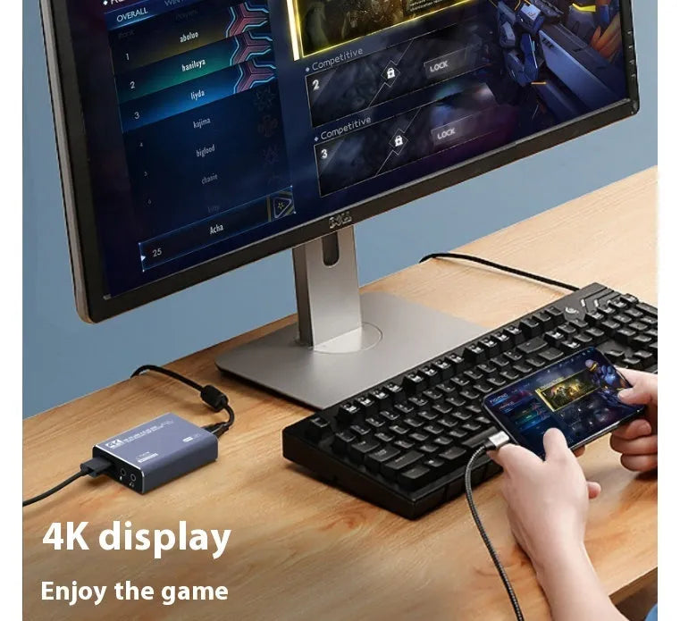 Black 4K gaming audio capture box for recording game sound from multiple platforms