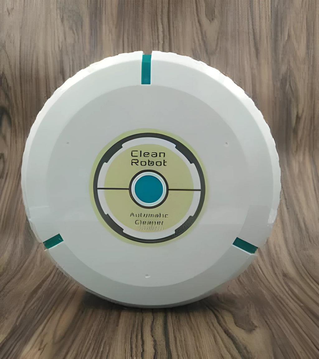 AC robot vacuum cleaner automatic sweeping machine in black or white on a hardwood floor.