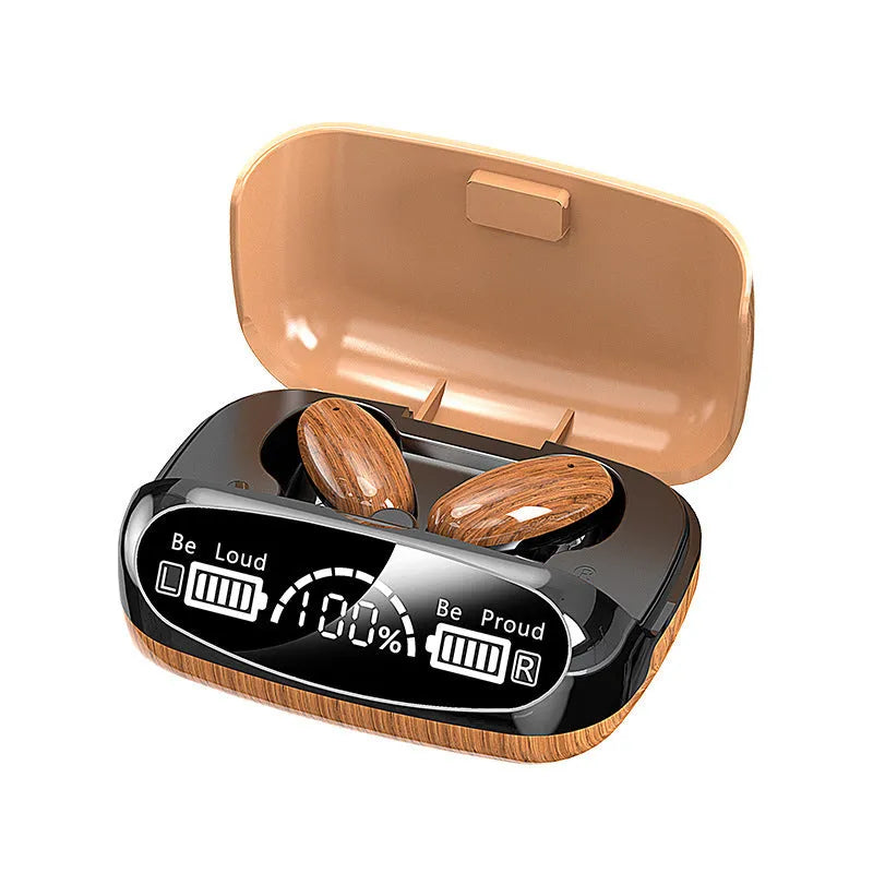 M35 wood grain Bluetooth wireless headphones with charging case