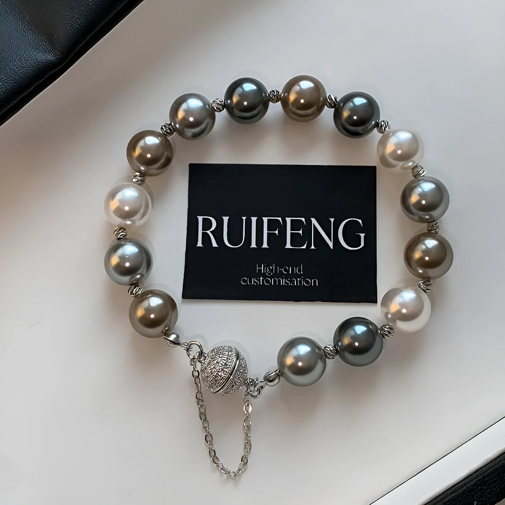 Silver gray magnetic buckle bracelet for women, electroplated finish, geometric shape, copper and plastic materials, RF1034 Silver colour