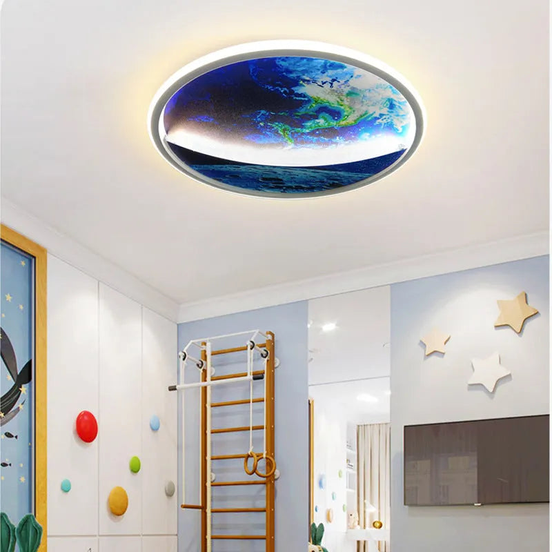 Nordic planet Earth round LED ceiling light with aluminium body and PC shade 50W dimmable for children's room