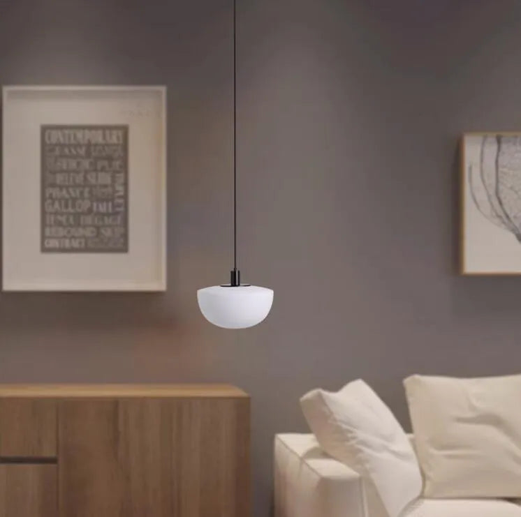 Designer simple milky white glass single-head droplight with 35cm diameter on ceiling