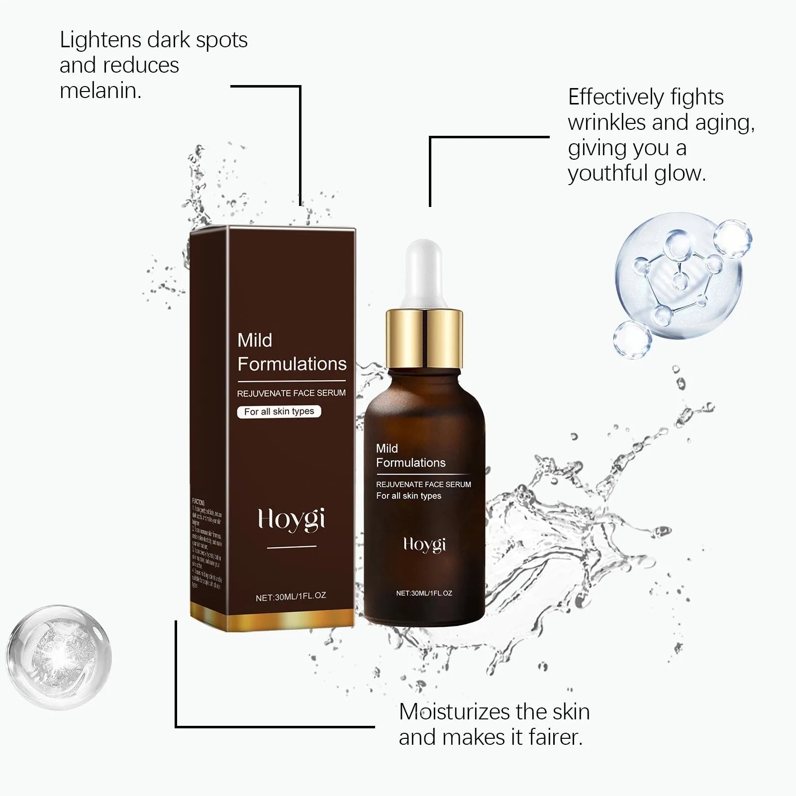 30ml bottle of facial skin care essence with arbutin and hyaluronic acid