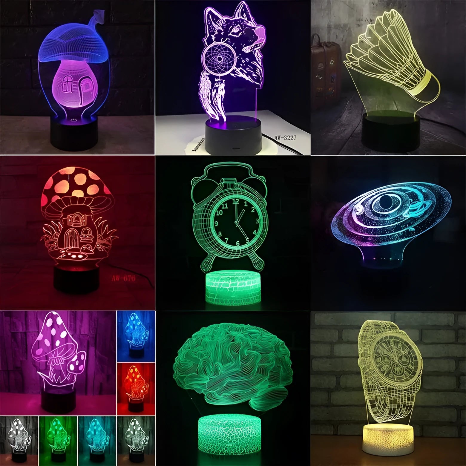 Black remote control LED desk lamp with colourful 3D lighting on acrylic panel, USB cable connected