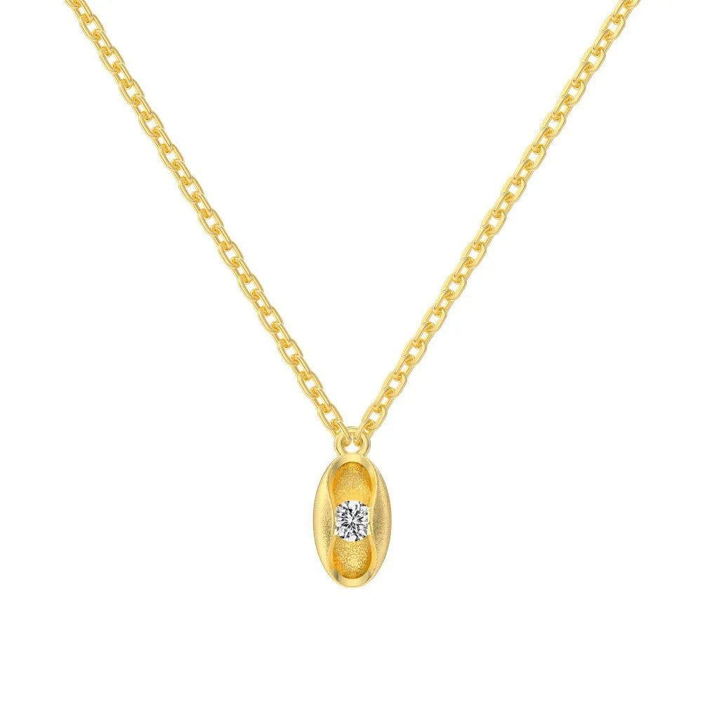 925 sterling silver oval shape pendant necklace for women in platinum finish simple style on white background