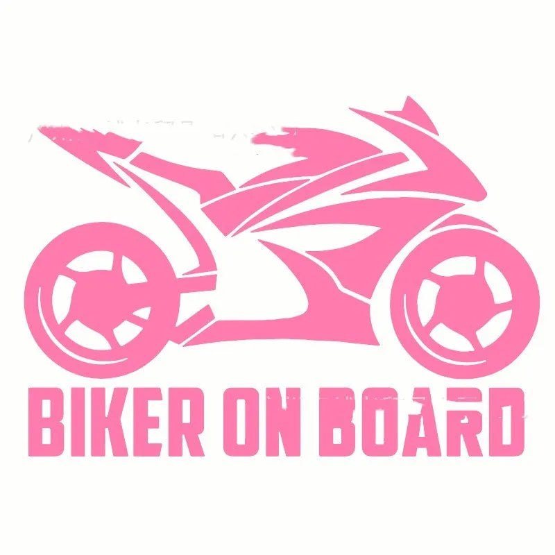 Motorcycle-themed reflective sticker on PET material in various colours and sizes.